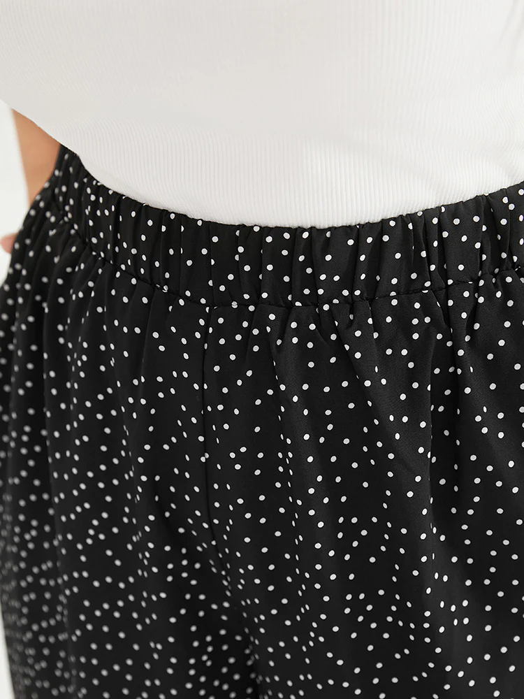 Polka Dot Elastic Waist Split Hem Pants - Image 6
