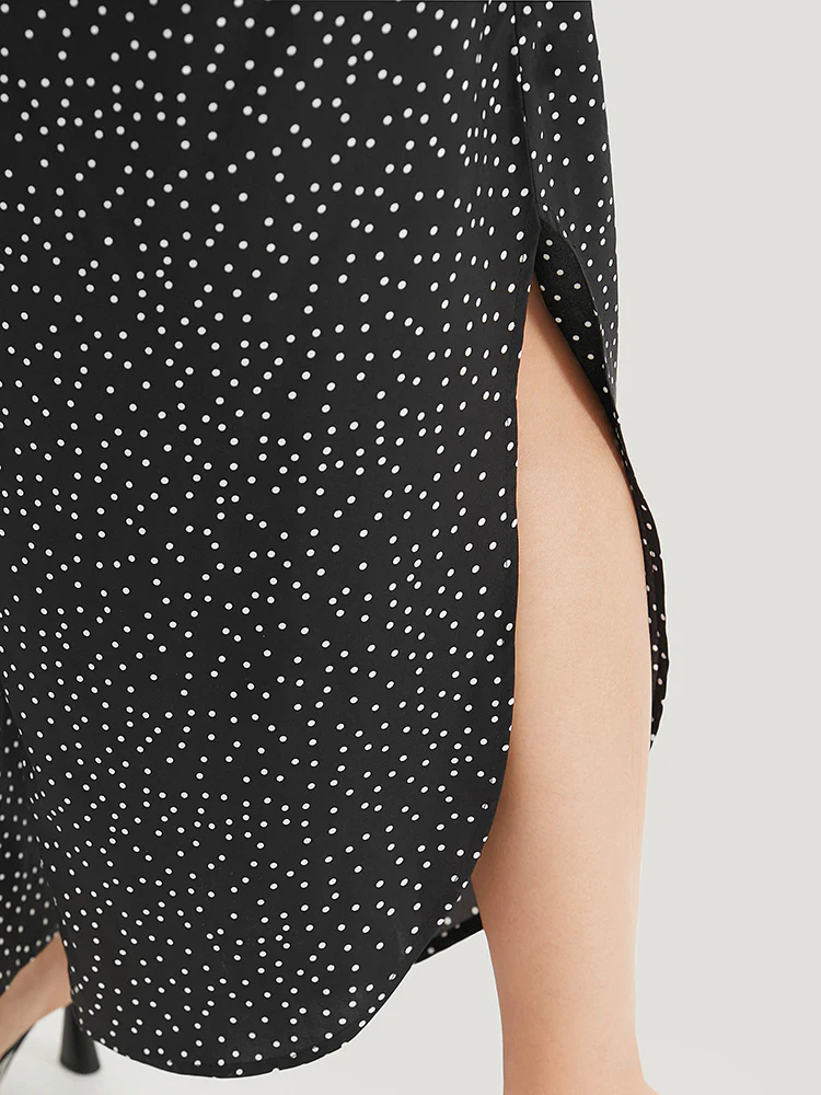Polka Dot Elastic Waist Split Hem Pants - Image 7