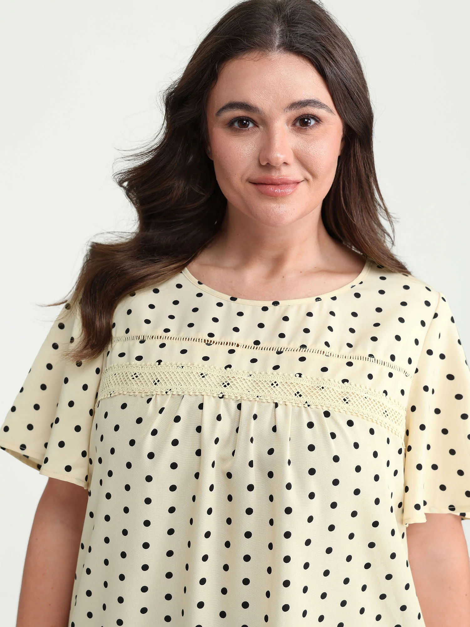 Polka Dot Elegance Lace Trim Blouse - Image 2