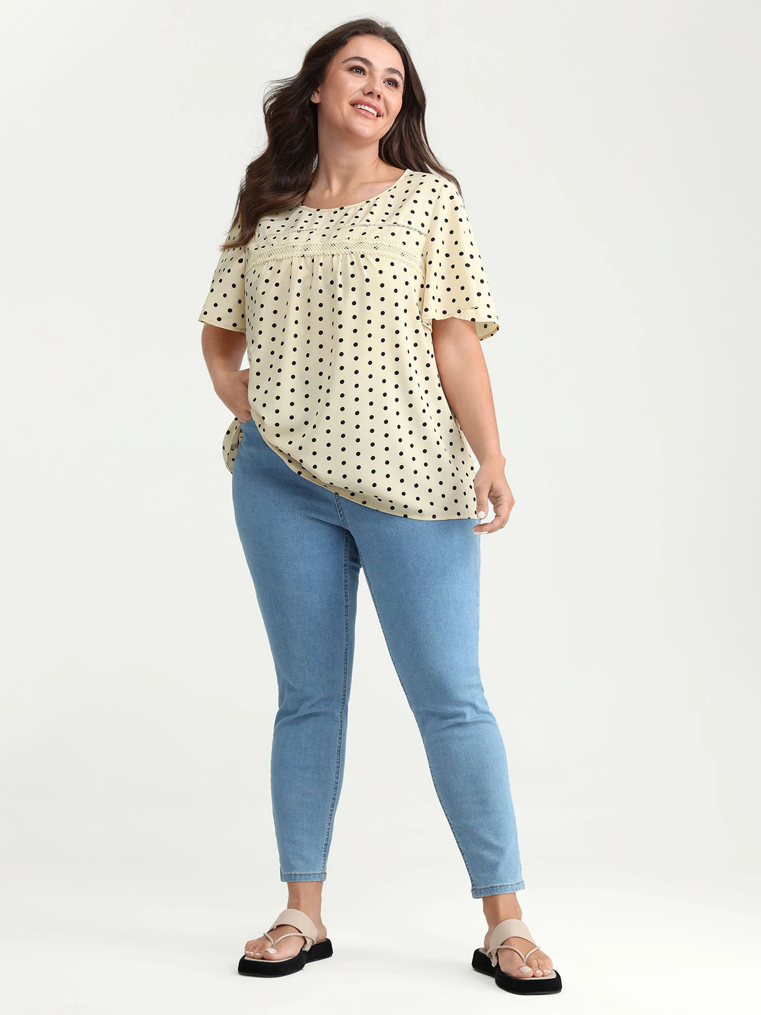 Polka Dot Elegance Lace Trim Blouse - Image 3