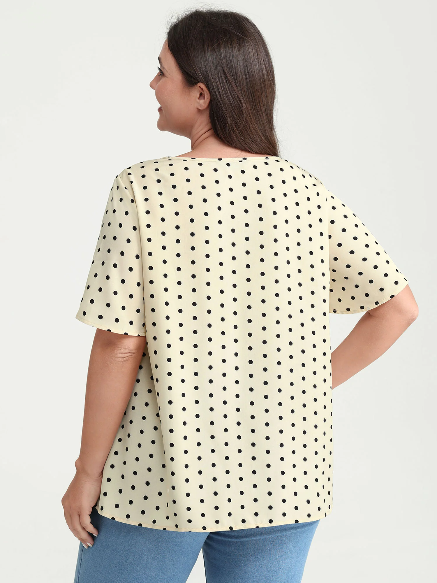 Polka Dot Elegance Lace Trim Blouse - Image 4