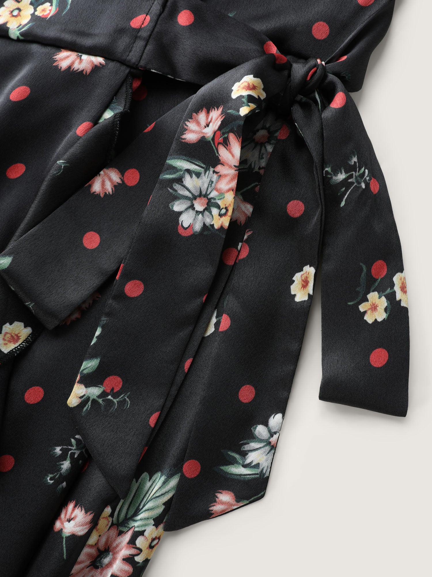 Polka Dot Floral Print Wrap Front Midi Dress - Image 5