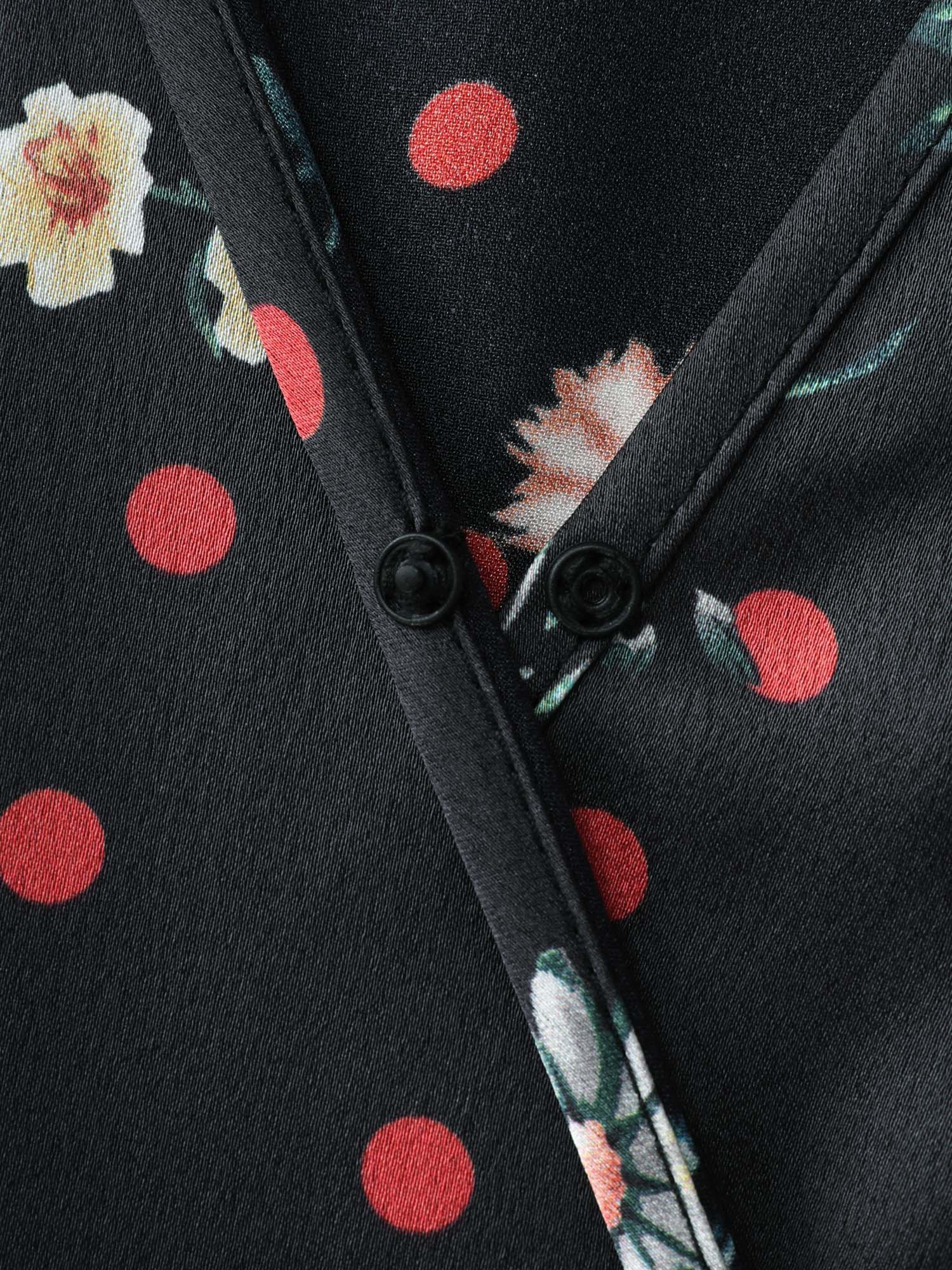 Polka Dot Floral Print Wrap Front Midi Dress - Image 6