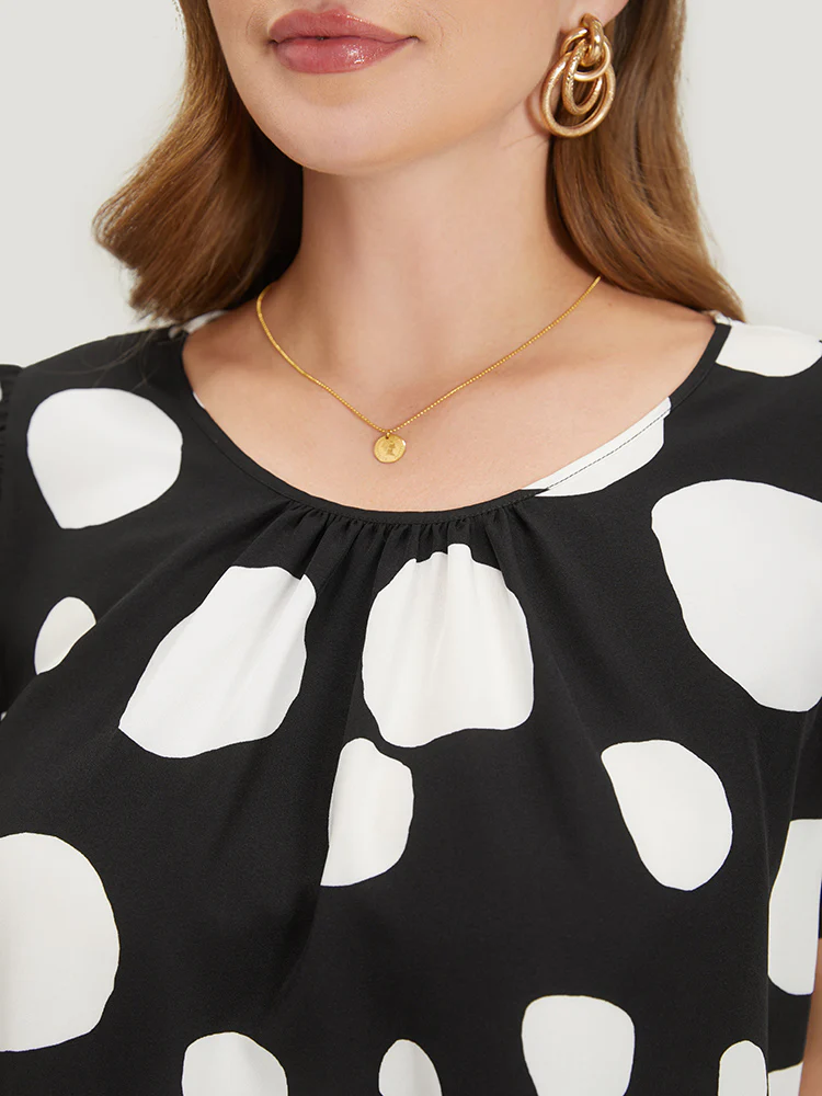Polka Dot Flutter Cap Sleeve Tiered Blouse - Image 5