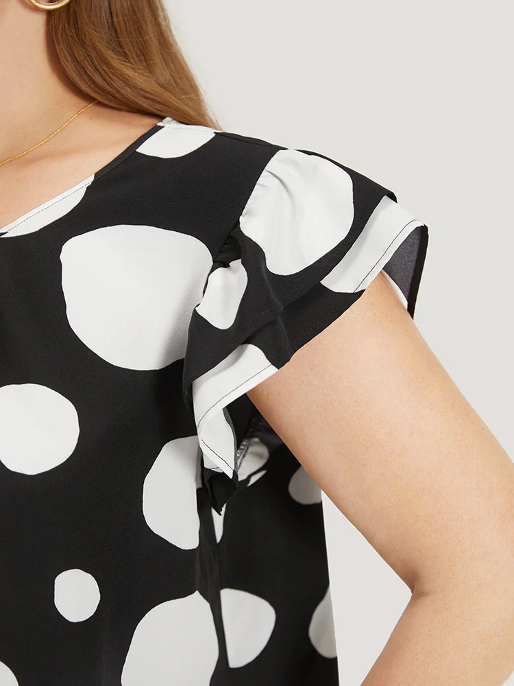 Polka Dot Flutter Cap Sleeve Tiered Blouse - Image 6