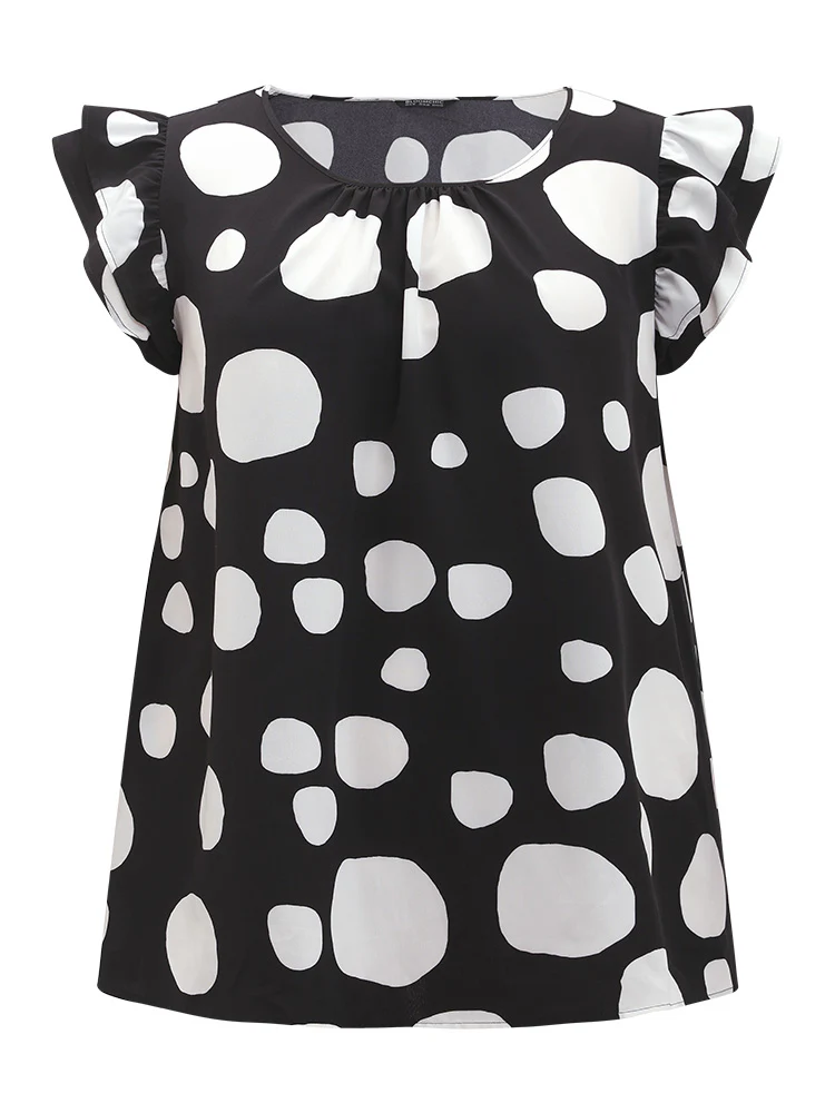 Polka Dot Flutter Cap Sleeve Tiered Blouse - Image 7