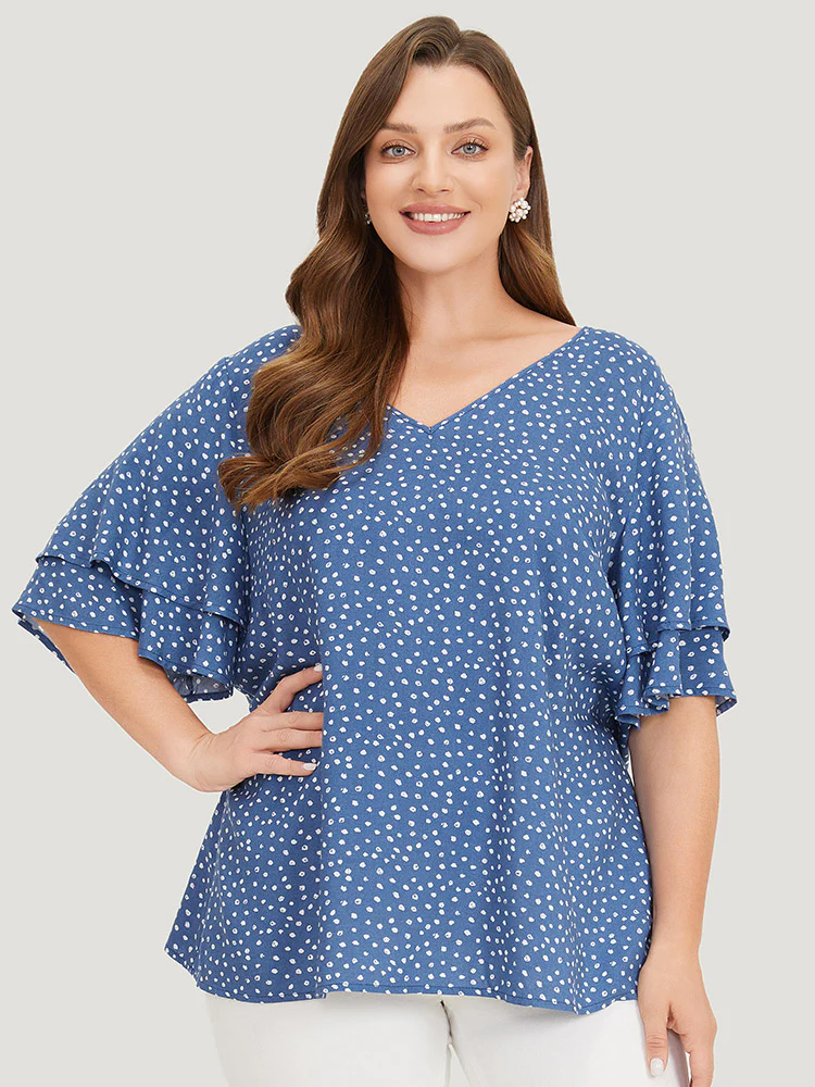 Polka Dot Flutter Sleeve Layered Blouse - Image 2