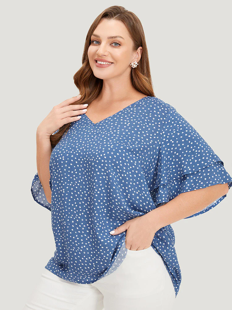 Polka Dot Flutter Sleeve Layered Blouse - Image 3