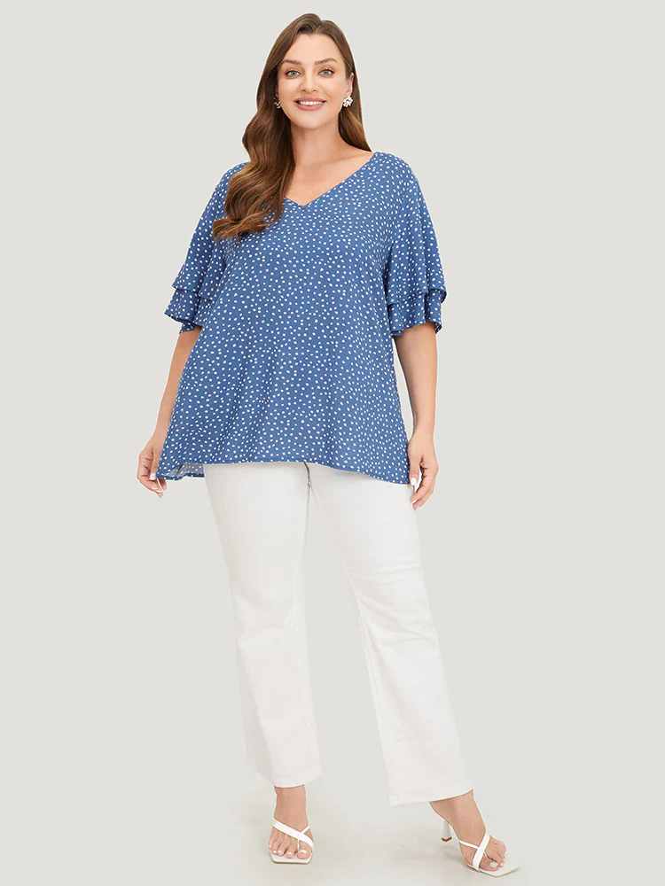 Polka Dot Flutter Sleeve Layered Blouse - Image 4