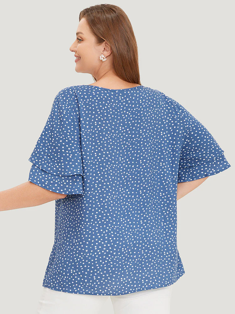 Polka Dot Flutter Sleeve Layered Blouse - Image 5