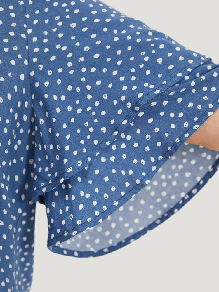 Polka Dot Flutter Sleeve Layered Blouse - Image 6