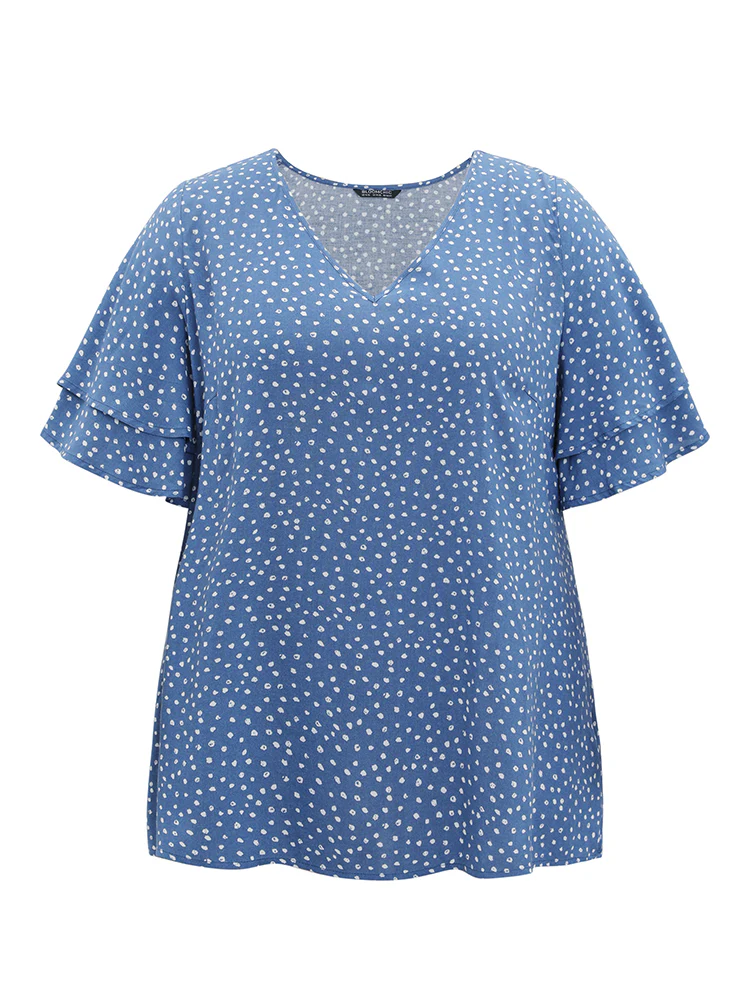 Polka Dot Flutter Sleeve Layered Blouse - Image 9