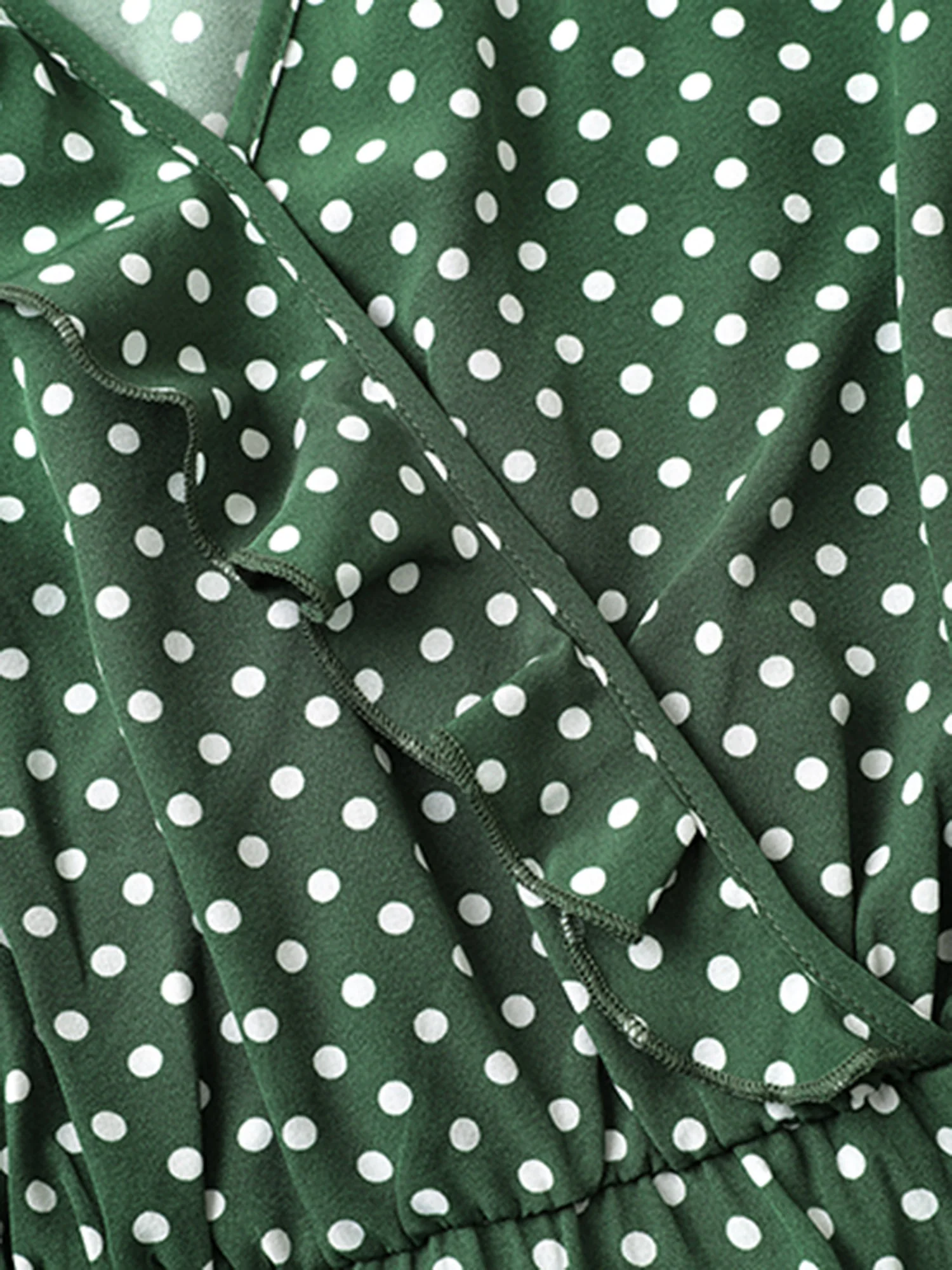 Polka Dot Flutter Trim Belted Overlap Collar Dress - Image 5