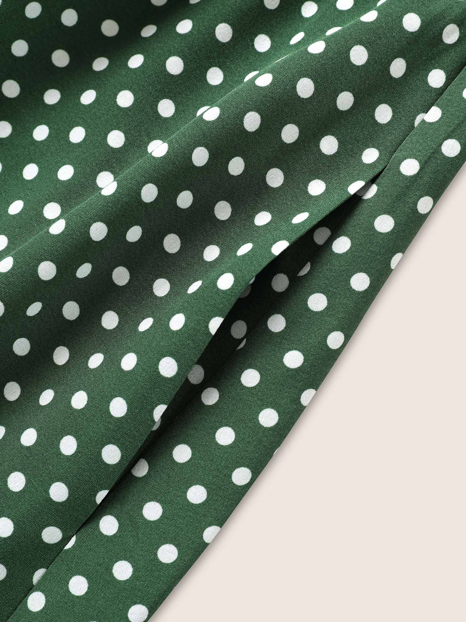 Polka Dot Flutter Trim Belted Overlap Collar Dress - Image 6