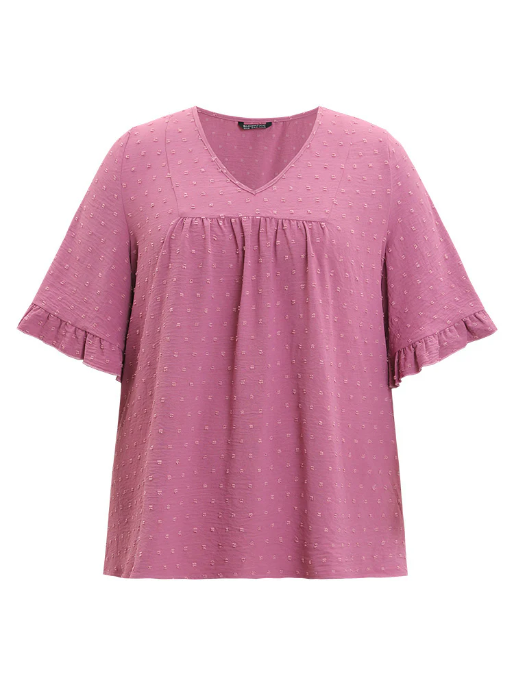 Polka Dot Flutter Trim Gathered Blouse - Image 10