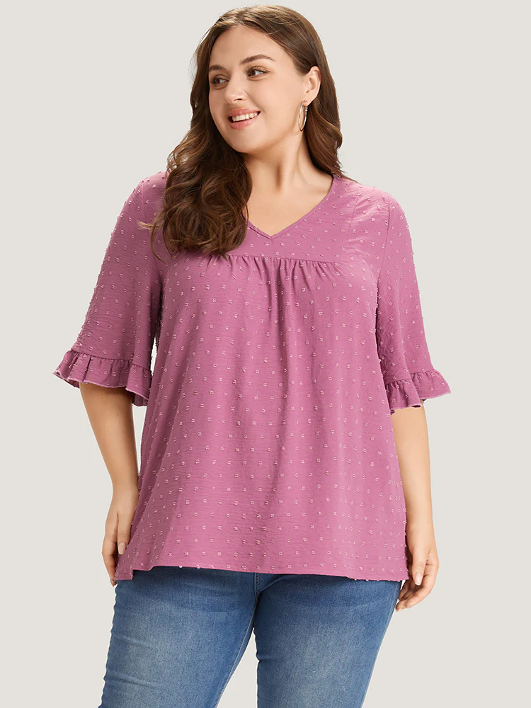 Polka Dot Flutter Trim Gathered Blouse - Image 4