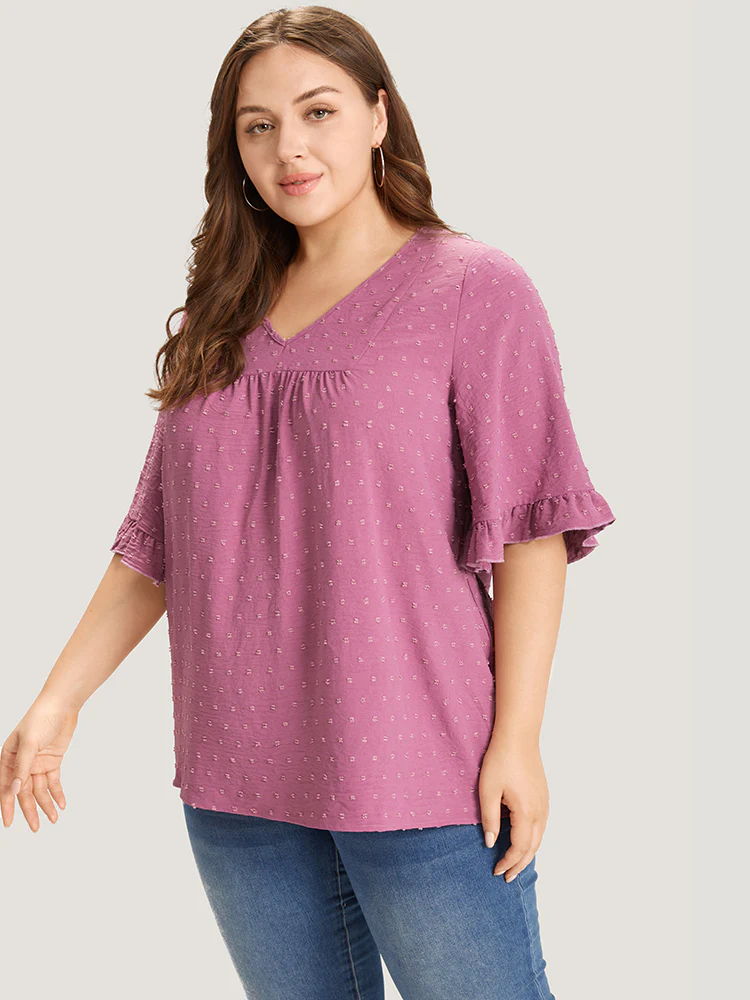 Polka Dot Flutter Trim Gathered Blouse - Image 5