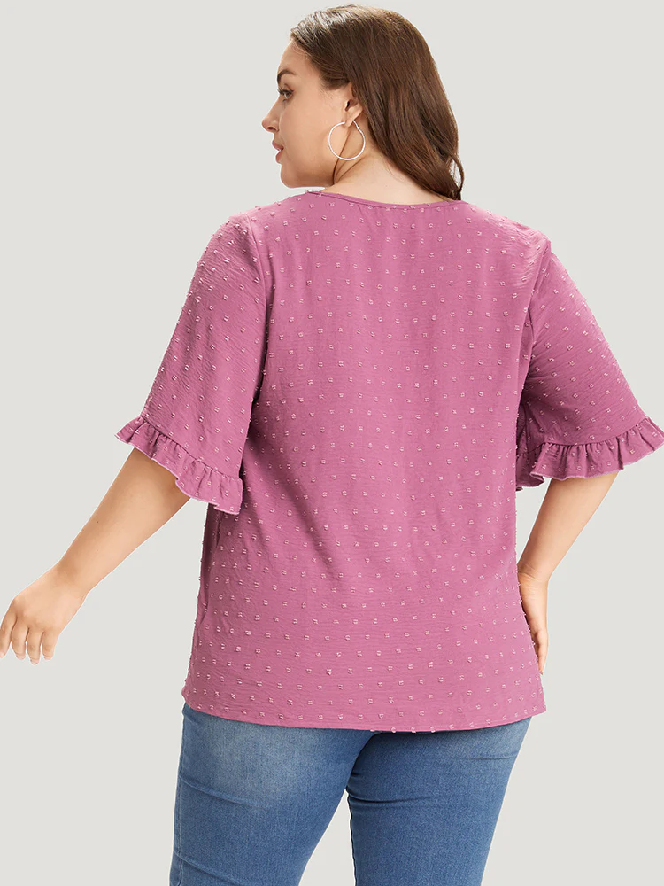 Polka Dot Flutter Trim Gathered Blouse - Image 7