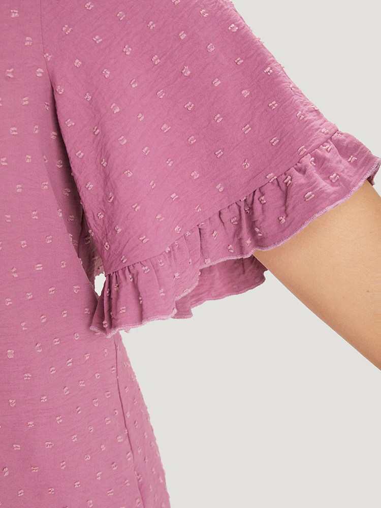Polka Dot Flutter Trim Gathered Blouse - Image 8