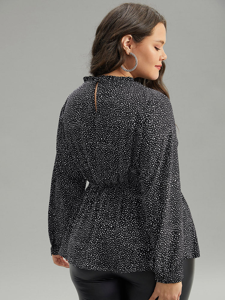 Polka Dot Chiffon Frill Trim Cut Out Elastic Waist Blouse - Image 2