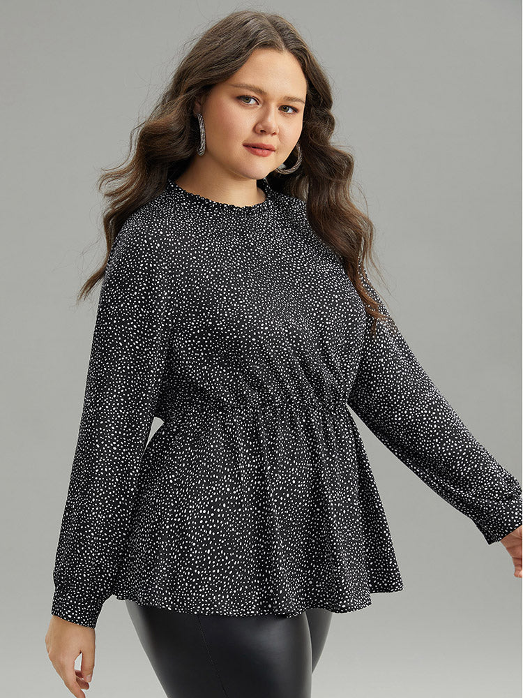 Polka Dot Chiffon Frill Trim Cut Out Elastic Waist Blouse - Image 3