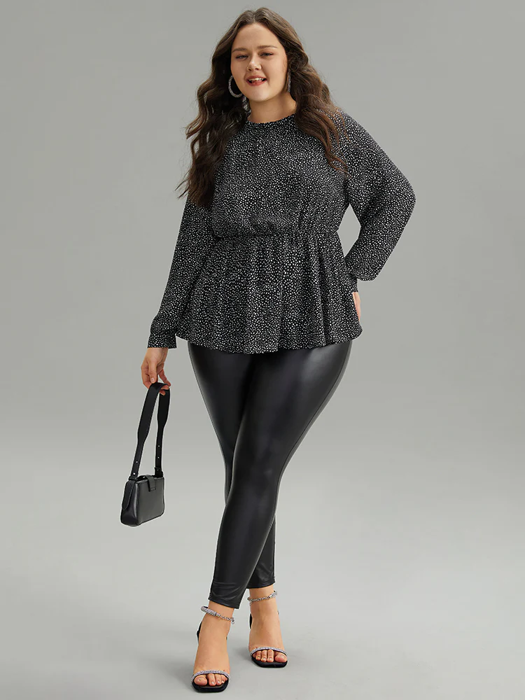 Polka Dot Chiffon Frill Trim Cut Out Elastic Waist Blouse - Image 4