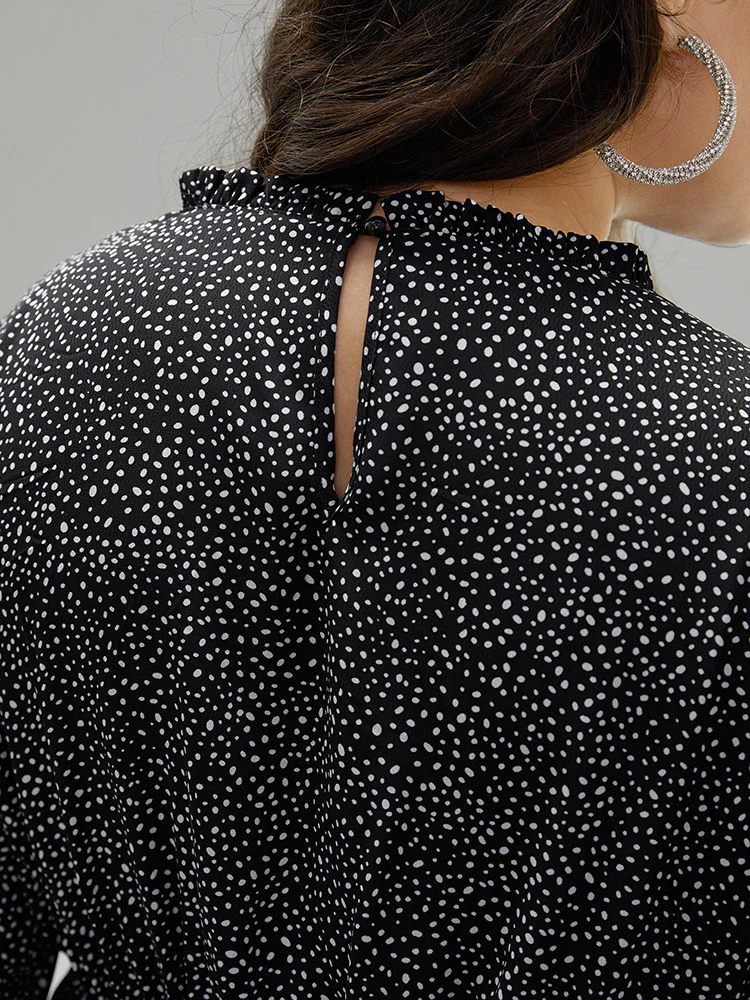 Polka Dot Chiffon Frill Trim Cut Out Elastic Waist Blouse - Image 5