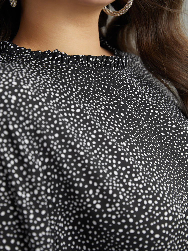 Polka Dot Chiffon Frill Trim Cut Out Elastic Waist Blouse - Image 6