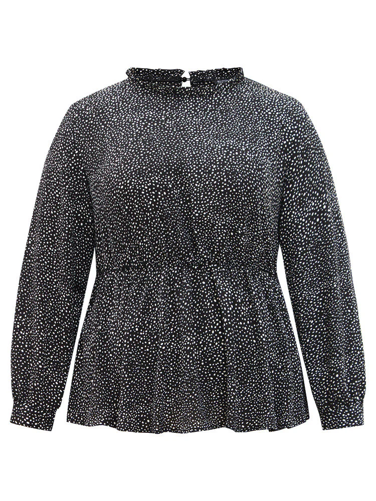 Polka Dot Chiffon Frill Trim Cut Out Elastic Waist Blouse - Image 8