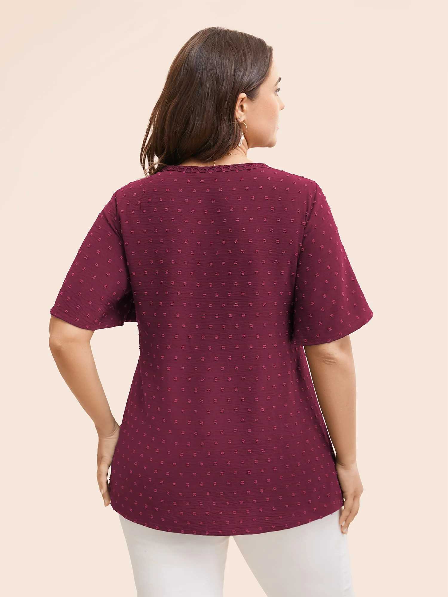 Polka Dot Frill Trim V Neck Flutter Blouse - Image 4