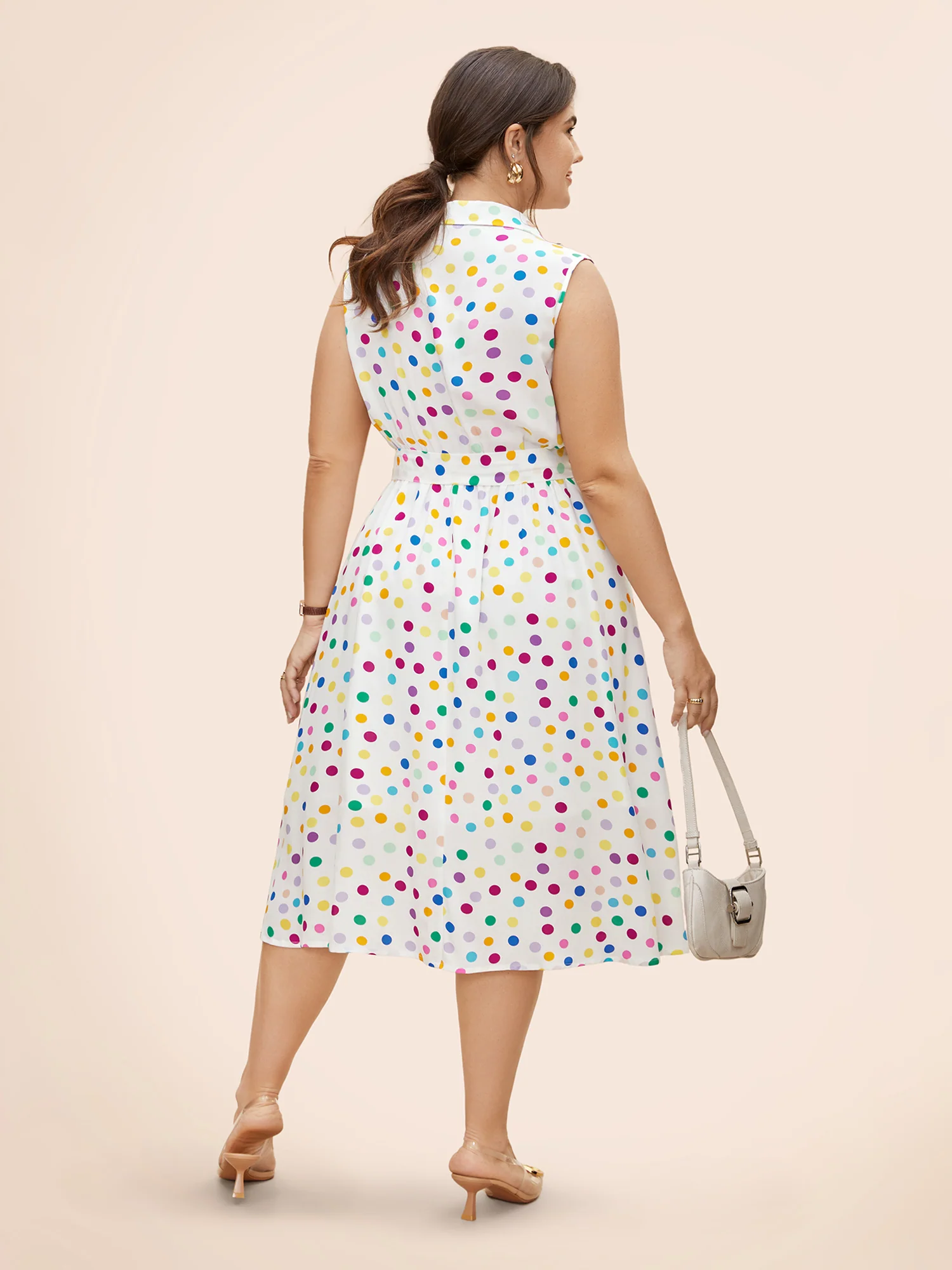 Polka Dot Front Tie Midi Shirt Dress - Image 3