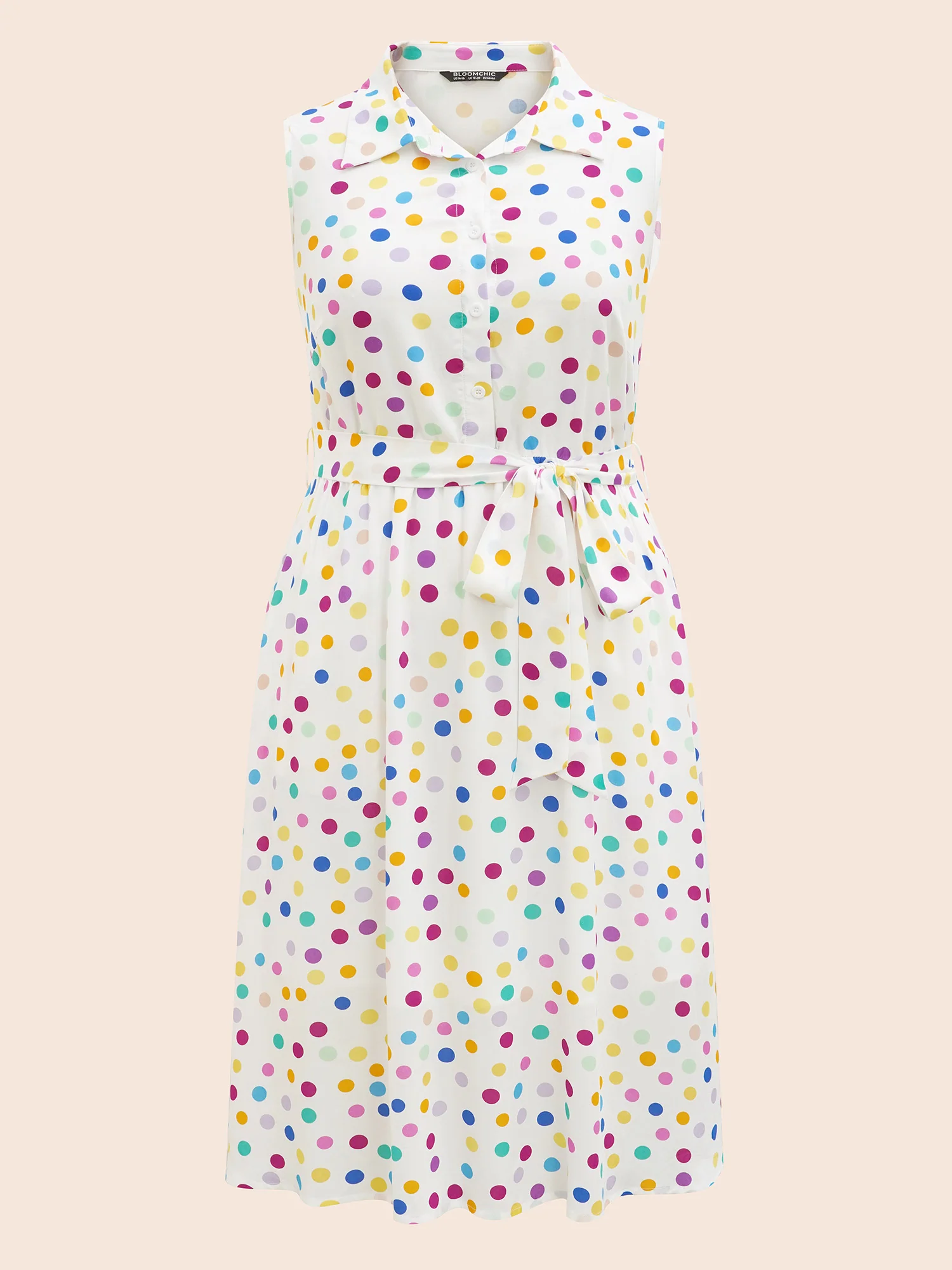 Polka Dot Front Tie Midi Shirt Dress - Image 7