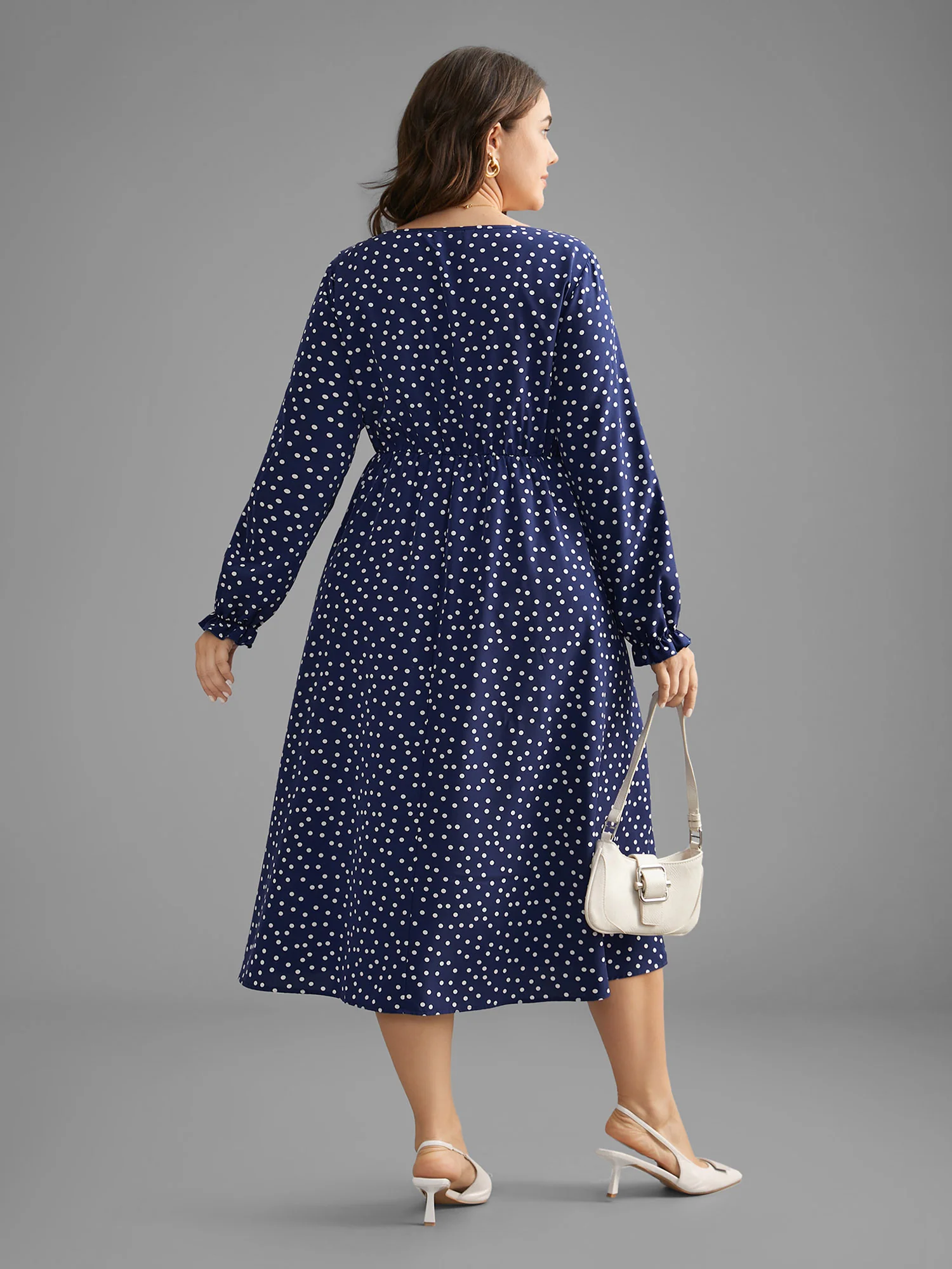 Polka Dot Heart Neckline Midi Dress - Image 5