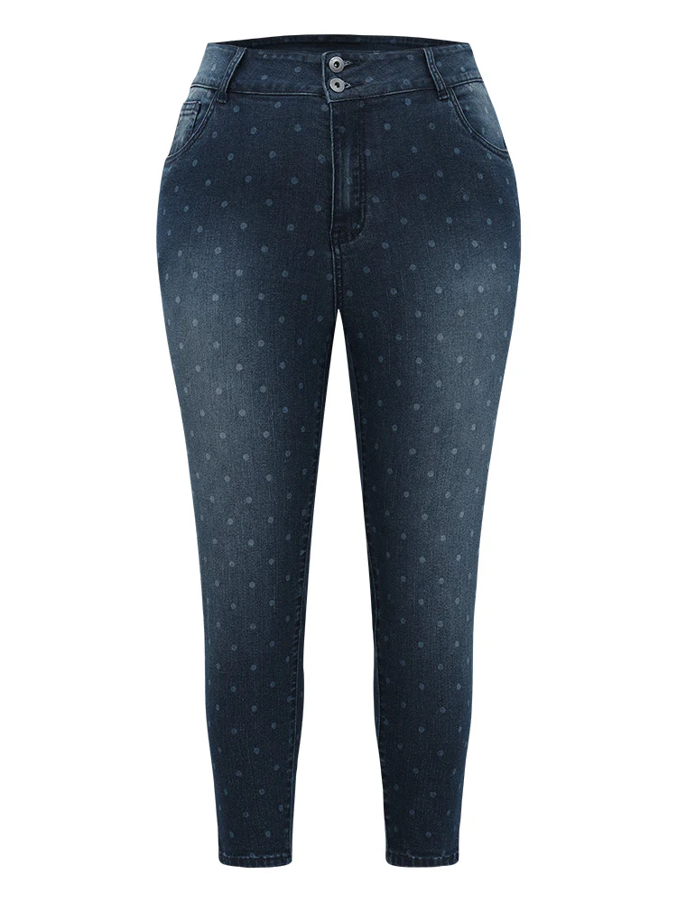 Polka Dot High Rise Very Stretchy Jeans - Image 8