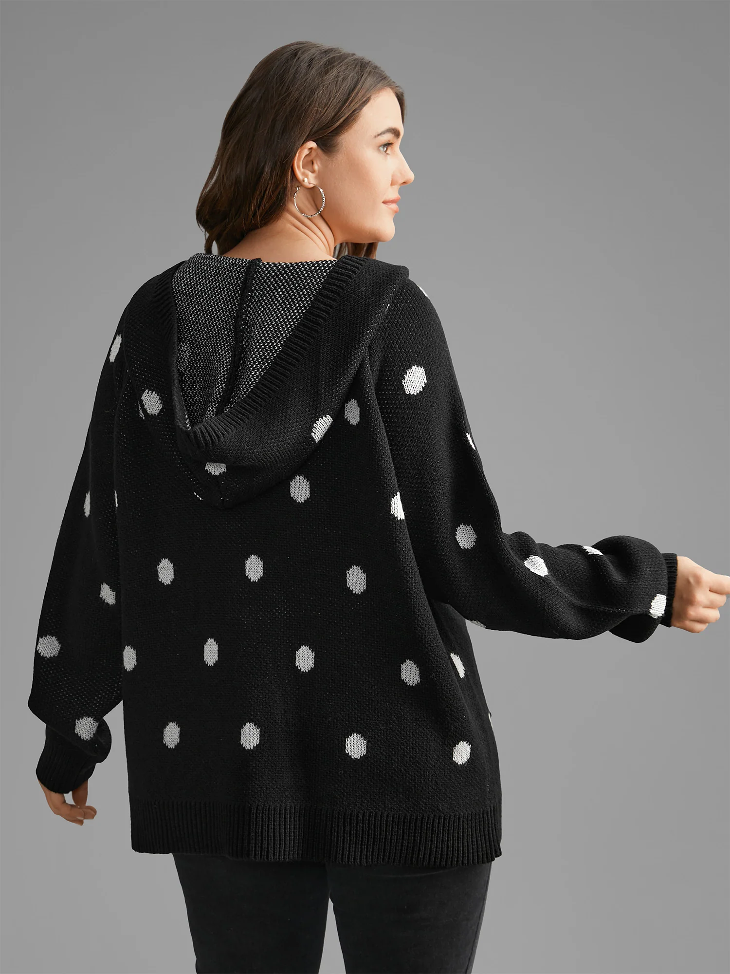 Polka Dot Hooded Patch Pocket Pullover - Image 4
