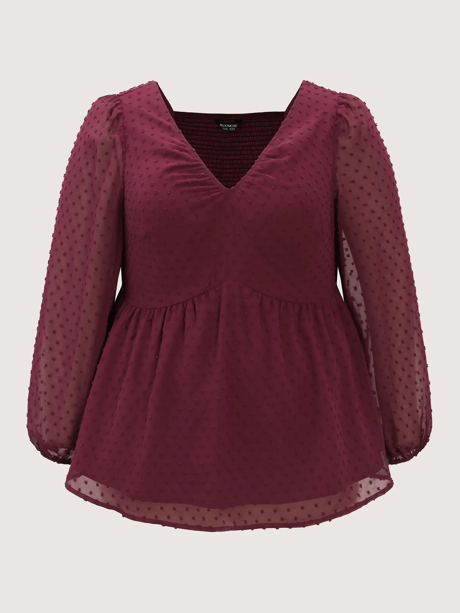 Polka Dot Jacquard Textured Shirred Blouse - Image 7