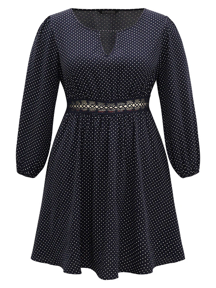 Polka Dot Keyhole Lace Panel Dress - Image 10
