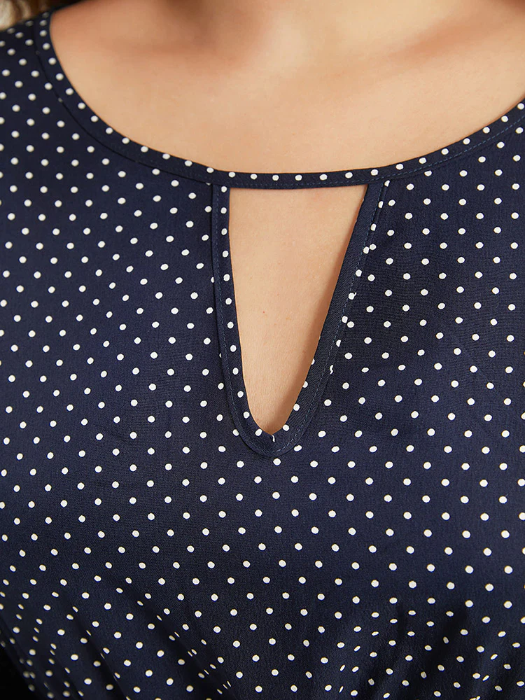 Polka Dot Keyhole Lace Panel Dress - Image 6