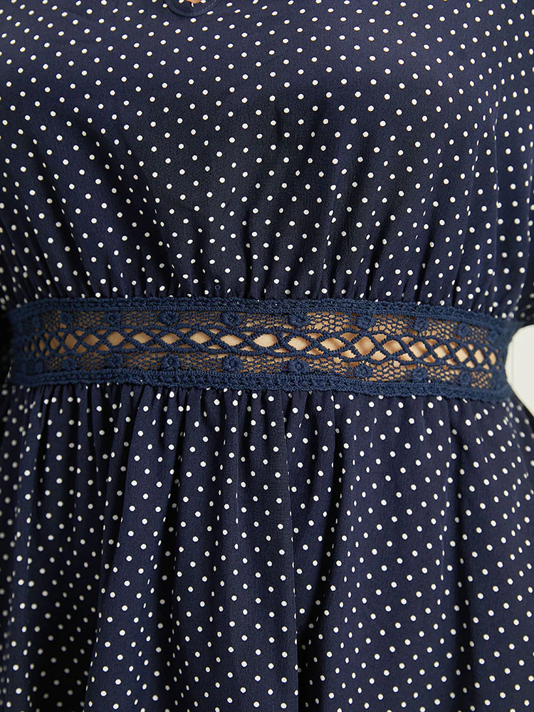Polka Dot Keyhole Lace Panel Dress - Image 7