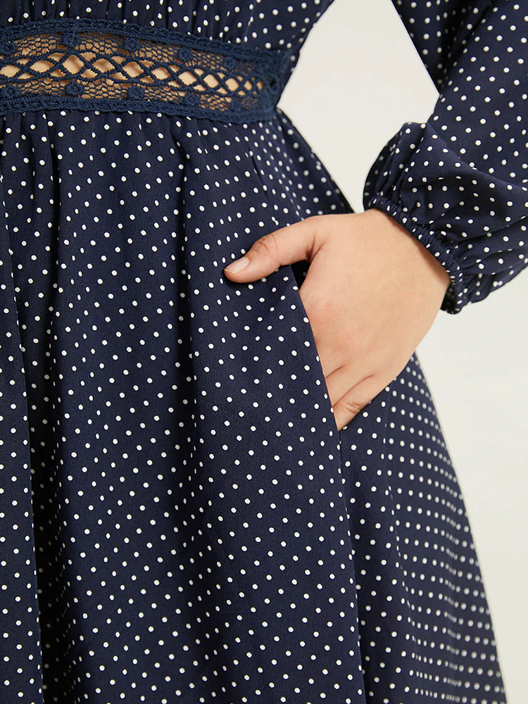 Polka Dot Keyhole Lace Panel Dress - Image 9