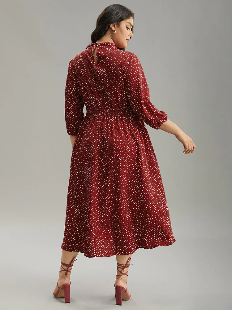 Polka Dot Keyhole Pocket Mock Neck Dress - Image 3