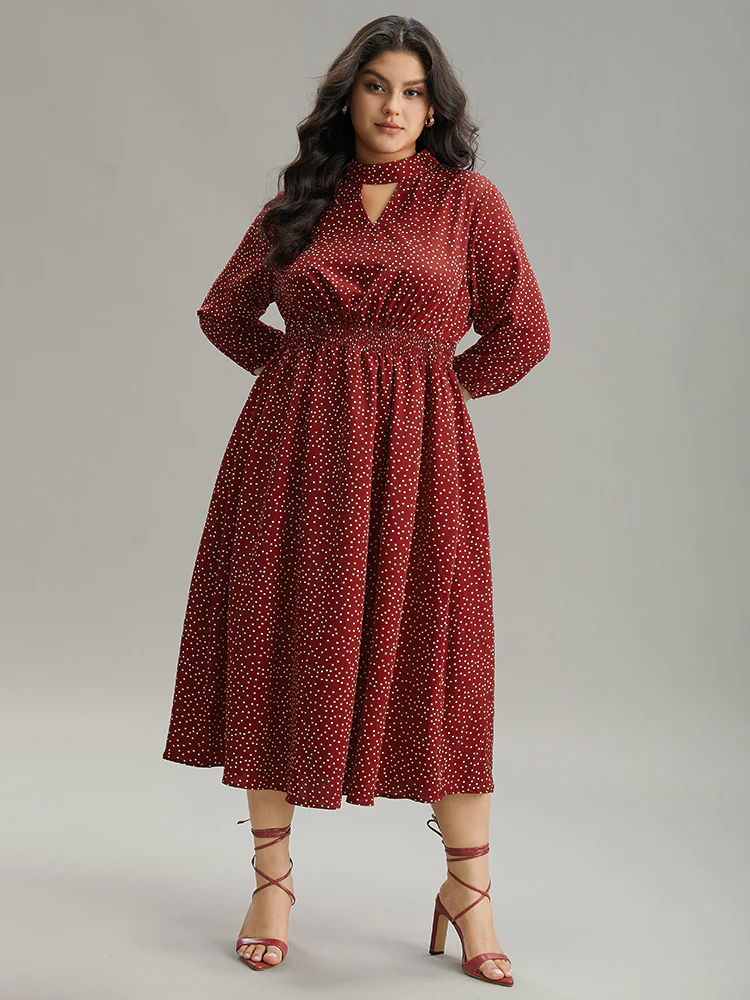 Polka Dot Keyhole Pocket Mock Neck Dress - Image 4