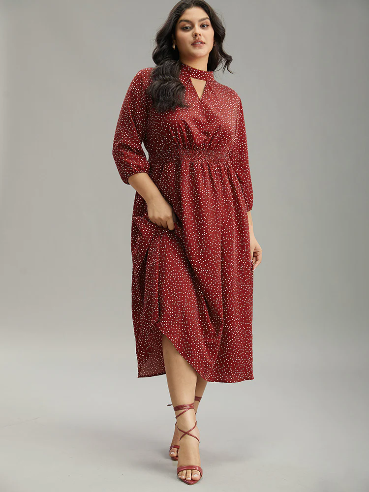 Polka Dot Keyhole Pocket Mock Neck Dress - Image 5