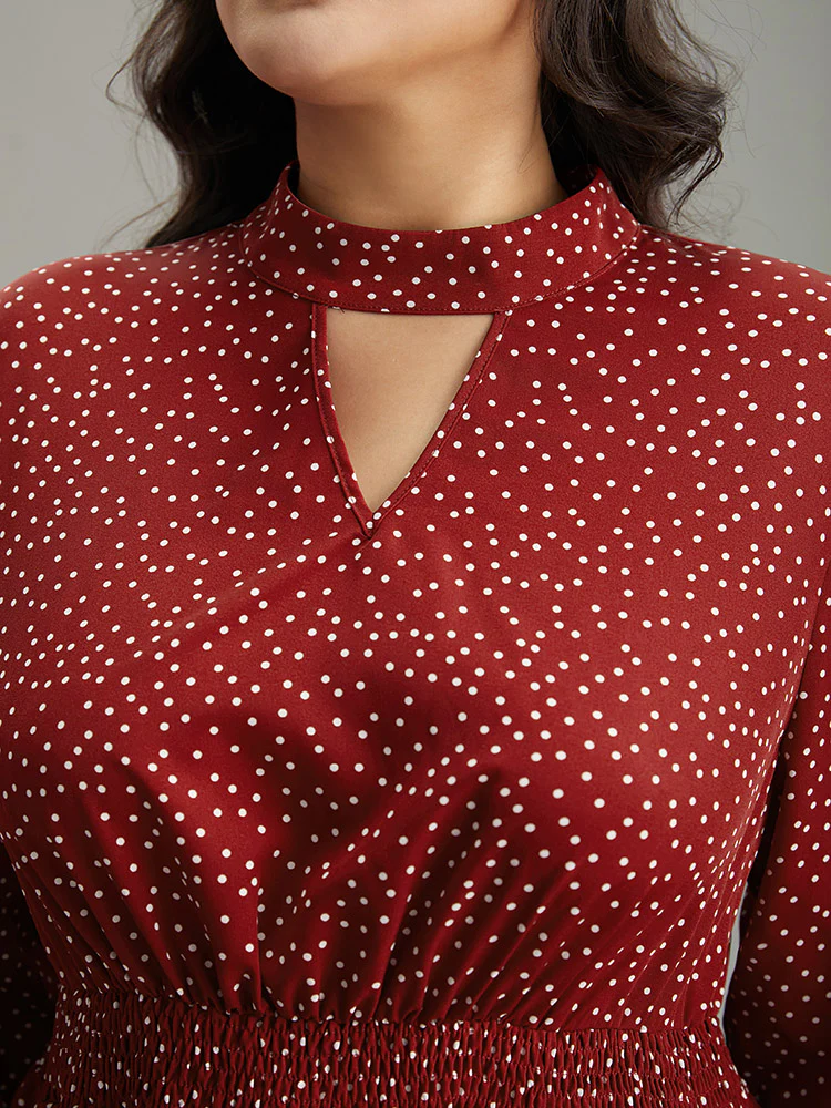 Polka Dot Keyhole Pocket Mock Neck Dress - Image 7