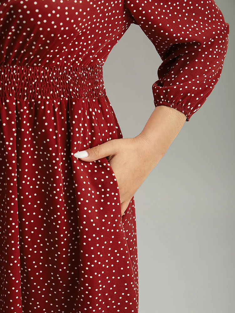 Polka Dot Keyhole Pocket Mock Neck Dress - Image 8