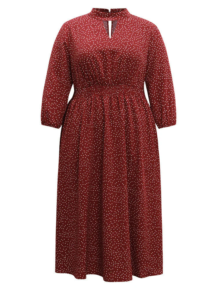 Polka Dot Keyhole Pocket Mock Neck Dress - Image 9