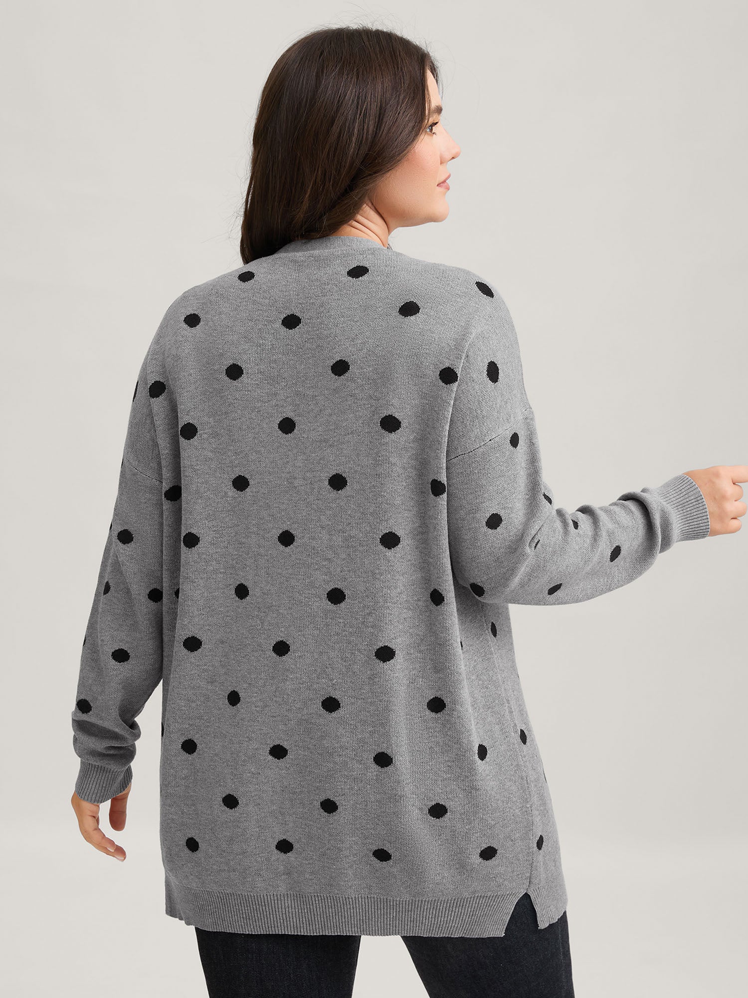 Polka Dot Kimono Collar Patch Pocket Cardigan - Image 4