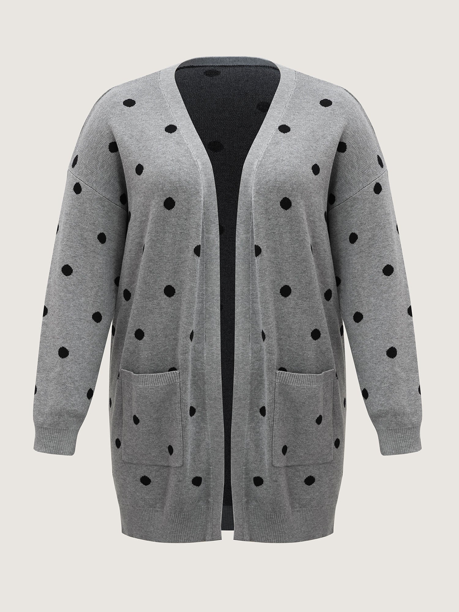 Polka Dot Kimono Collar Patch Pocket Cardigan - Image 7