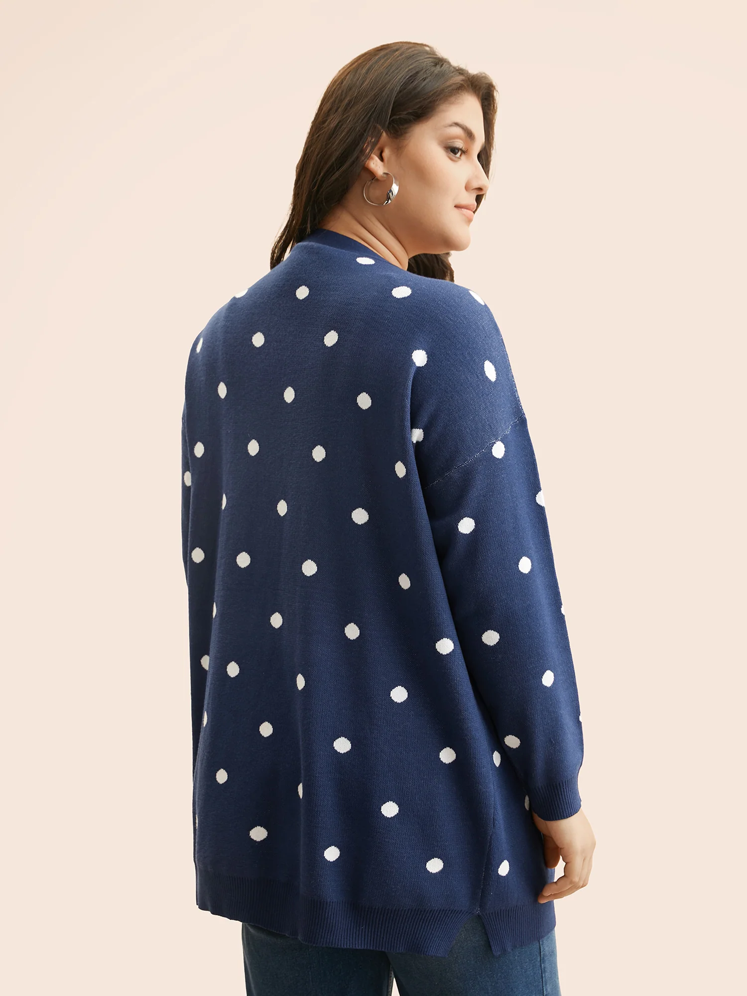 Polka Dot Kimono Collar Patch Pocket Cardigan - Image 9
