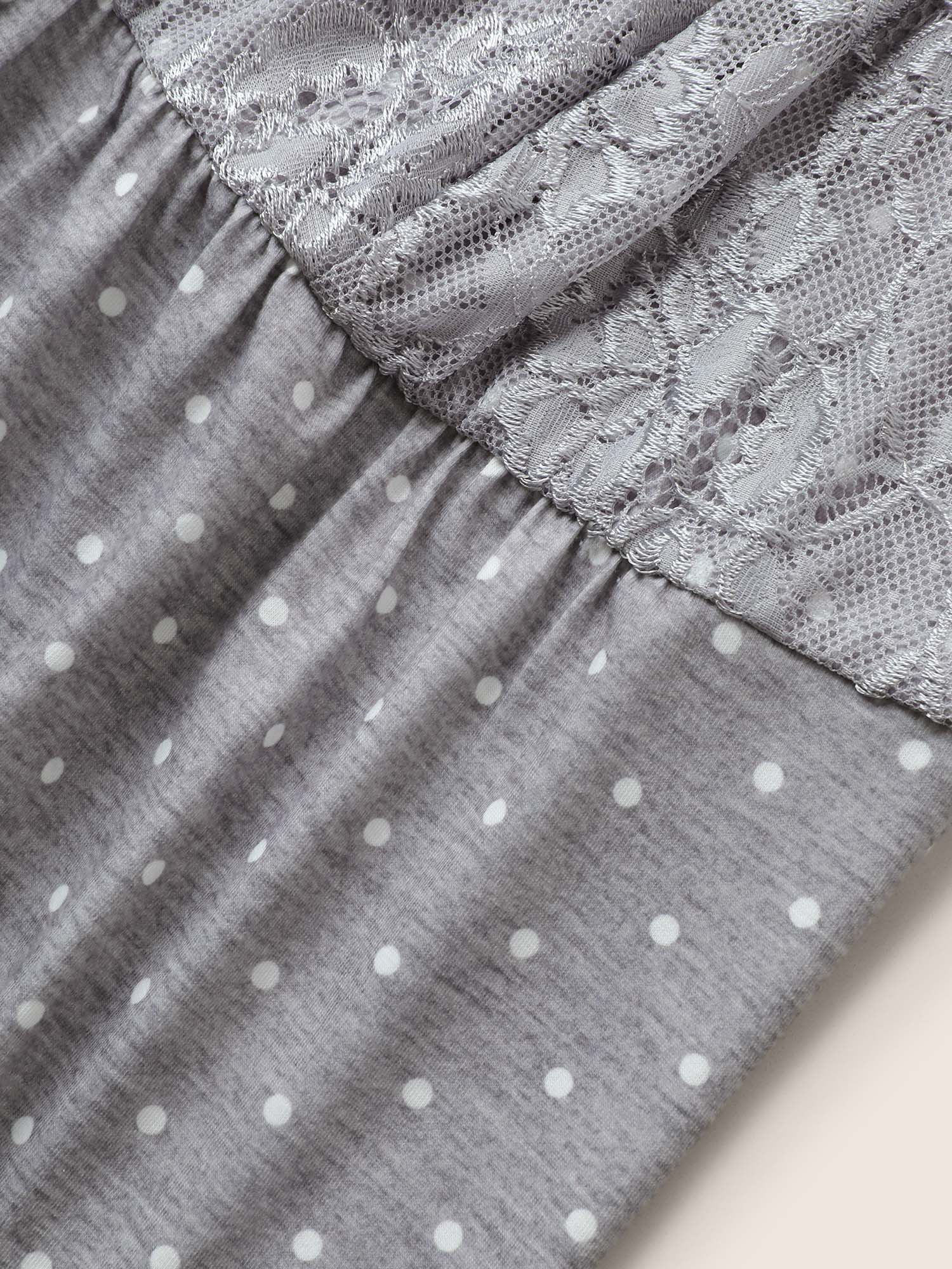 Cozy Polka Dot Lace Patchwork V-Neck Pajama Top - Image 7